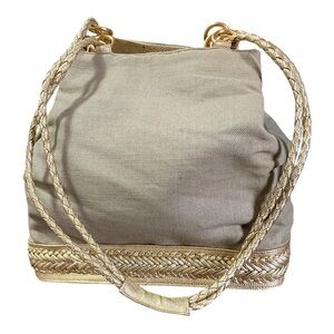 Tiannl Beige Shoulder Bag with Gold Braided Strap